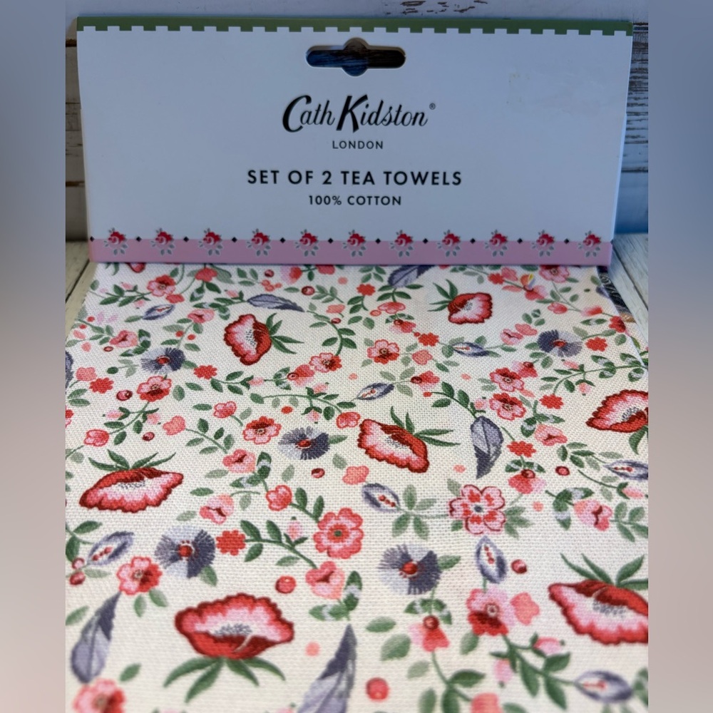 Cath Kidston London 2 Cotton Tea Towels Floral Spring Kitchen Set NWT‎